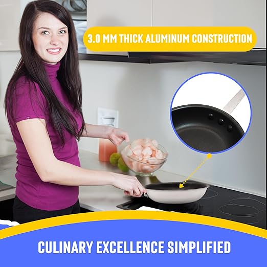 FSE 10" Professional Aluminum Fry Pan, Non-Stick Open Skillet, 3.0 mm Thick Aluminum Construction