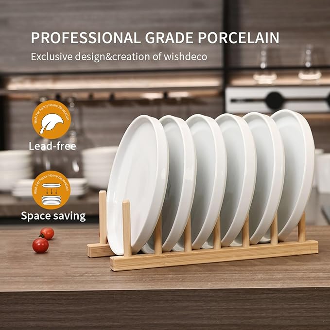 Ceramic Appetizer Plates Set of 6, Small Dessert Plates 7 inch, White Round Salad Plate, Porcelain Dinner Dishes for Cake, Waffle, Pasta, Microwave & Dishwasher Safe