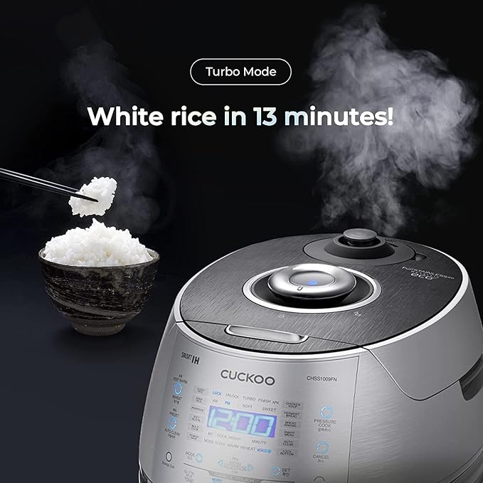 Cuckoo CRP-CHSS1009FN 10 Cup Induction Heating Pressure Rice Cooker, 19 Menu Options, Stainless Steel Inner Pot, Made in Korea, Silver