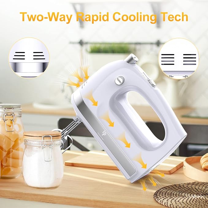 Hand Mixer Electric, 400W Food Mixer 5 Speeds Handheld Blender, 5 Stainless Steel Accessories, Storage Box, Kitchen Blender with Cord for Cream, Cookies, Dishwasher Safe, White
