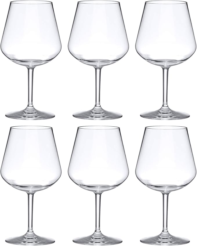 Amazing Abby - Sienna - 20-Ounce Unbreakable Tritan Wine Glasses (Set of 6), Plastic Red Wine Glasses, Reusable, BPA-Free, Dishwasher-Safe, Perfect for Poolside, Outdoors, Camping, and More