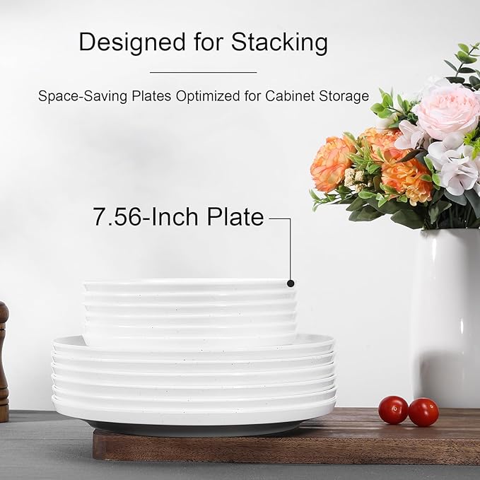 Webbylee Melamine Dessert Plates Set of 6-7.5" Serving Durable Dishes Perfect for Kitchen Outdoor Use,Durable Small Plates for Salad-White & Grey