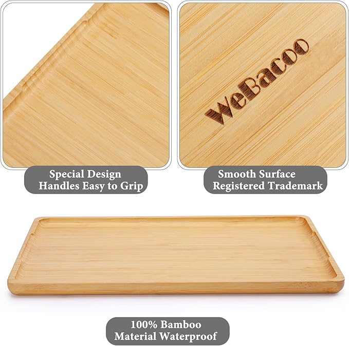 Upgrated Bamboo Serving Tray with Handles – Premium 15”x10” Lightweight Decorative Platter for Breakfast in Bed, Coffee Table, BBQ, Kitchen, Ottoman & Party – Perfect for Lap, Couch & Gifting