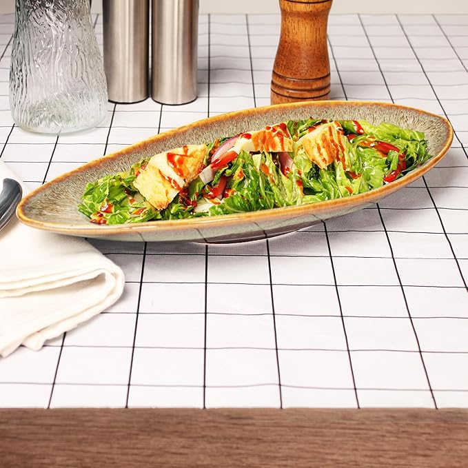 Ceramic Dinner Plates Set of 4, for Bread, Pasta, Salad, sushi - Microwave, Oven and Dishwasher Safe, Scratch Resistant durable Brown Brown reactive glaze