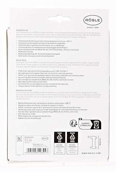 Rösle 12844 Crème Brulee Butane/Propane Adjustable Kitchen Cooking Torch 6.5 in.
