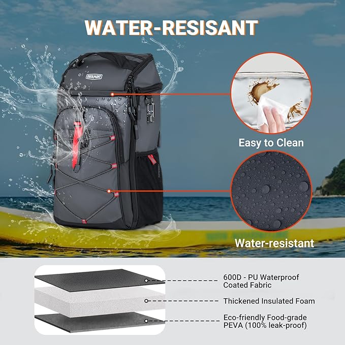 Overmont Insulated Leakproof Backpack Cooler - 30 Cans Soft Lunch Cooler Bag for Men Women - Portable Waterproof Camping Coolers for Outdoor Travel Beach Picnic Hiking
