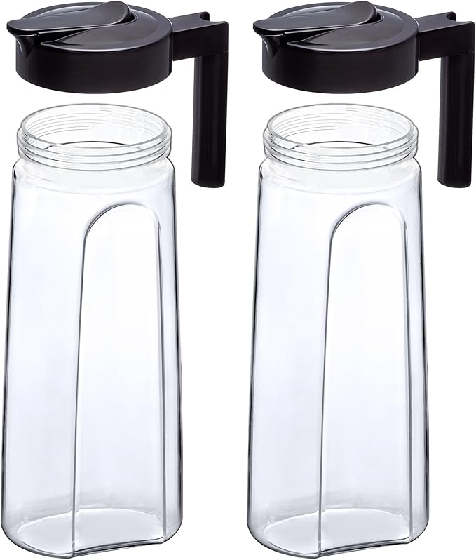 Amazing Abby - Slim - 2-Pack Tritan Pitcher (64 oz), Unbreakable Plastic Water Pitcher with Lid, BPA-Free, Heat-Resistant, Dishwasher-Safe, Great for Both Iced and Hot Drinks, Black
