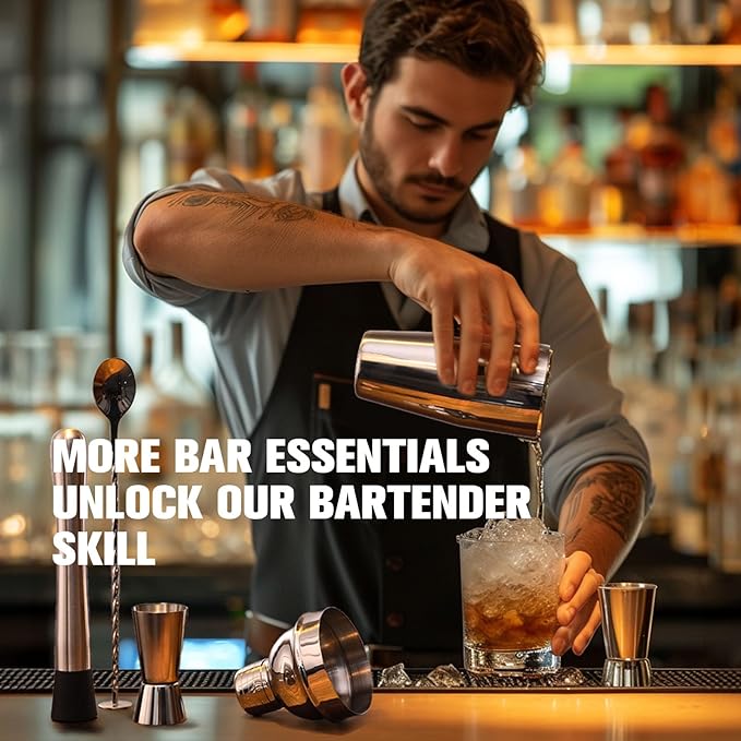 KINGROW Cocktail Shaker Set 29-Piece Bartender Kit with Rotating Stand | Bar Set Drink Mixer Set with All Essential Accessory Tools for Drink Mixing, Home, Bar, Party |Sliver