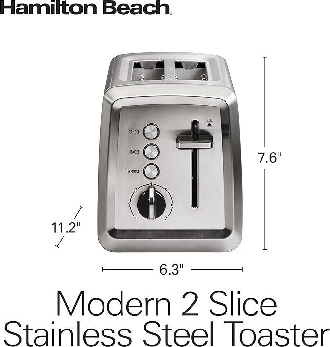 Hamilton Beach 2 Slice Toaster with Extra-Wide Slots, Bagel Setting, Toast Boost, Slide-Out Crumb Tray, Auto-Shutoff & Cancel Button, Defrost Function, Stainless Steel (22794)
