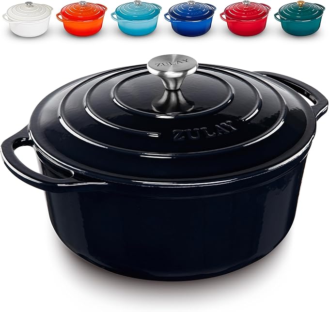 Zulay Kitchen 6 Quart Enameled Cast Iron Dutch Oven with Lid – Premium Durability & Oven Safe up to 500°F – Heavy Duty Cookware Perfect for Bread Baking, Stews, Braising & Roasting – Black