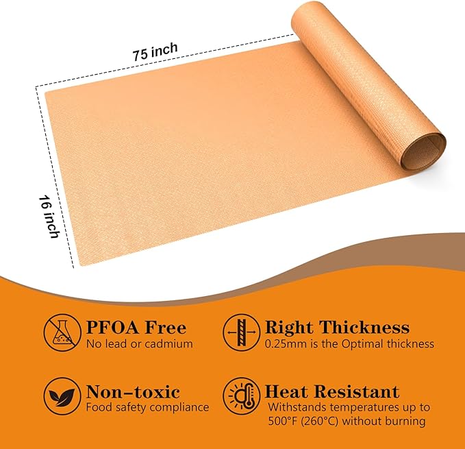 UBeesize 75 Inch Roll Reusable Copper Oven Liners for Bottom of Oven,Thick Heavy Duty Non Stick Teflon Oven Mats Cut to Custom Fit Electric, Gas, Toaster,Convection, Microwave Ovens and Grills