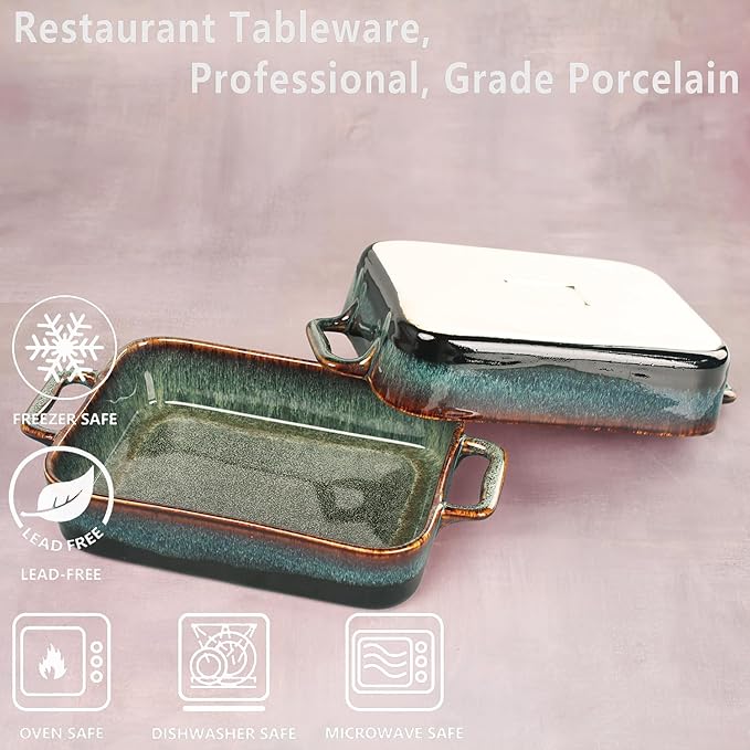 12" X 9" Porcelain Rectangular Casserole Dishes - Baking Dish for Oven, 2.5 QT Ceramic Lasagna Pans, Oven Safe Bakeware for Kitchen Cooking, Cake, Banquet and Dinner