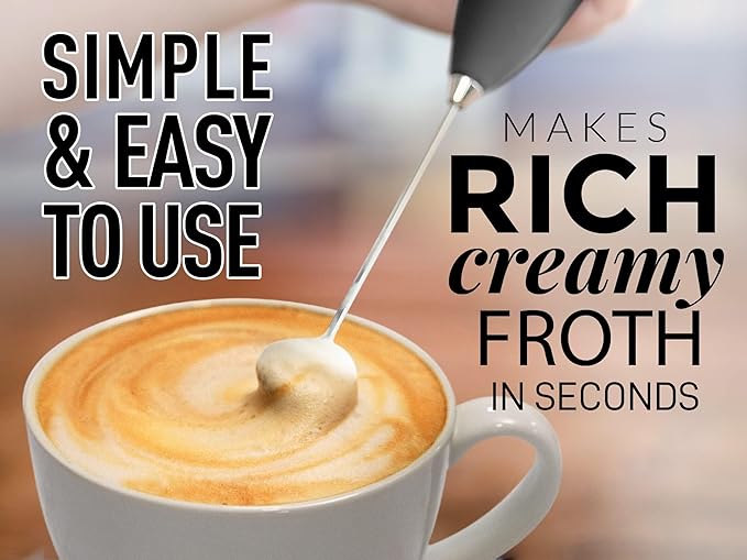 Zulay Kitchen Milk Frother Wand Drink Mixer with AA Duracell Batteries- Durable Handheld Milk Frother Electric Whisk - Easy-Clean Milk Frother Wand & Mini Blender - Electric Coffee Frother - Black
