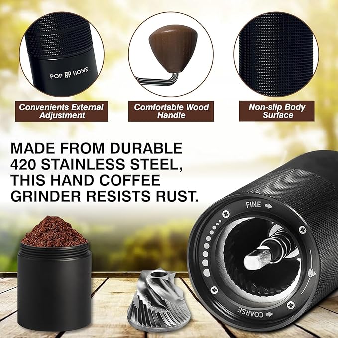 Manual Coffee Grinder – Stainless‑Steel Burr, Adjustable Coarseness, Portable Hand Mill with Cleaning Brush