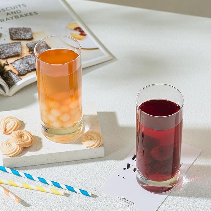 Drinking Glasses Set of 8, 13oz Glass Cups, Kitchen Highball Glasses for Beer, Juice and Cocktail, Collins Water Glasses for Bar Glassware, Unique Gifts