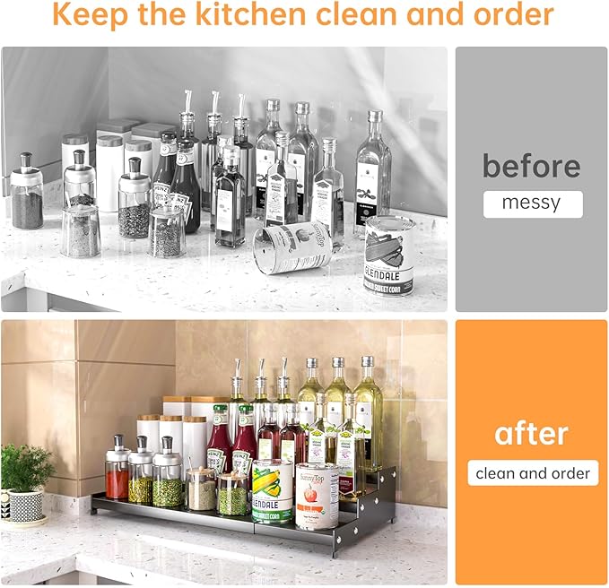 Premium Spice Rack Organizer for Countertops - tiered spice rack organizer for cabinet,spice jars, oil bottles and utensils 1 Pack Grey (modern rust-resistant design)