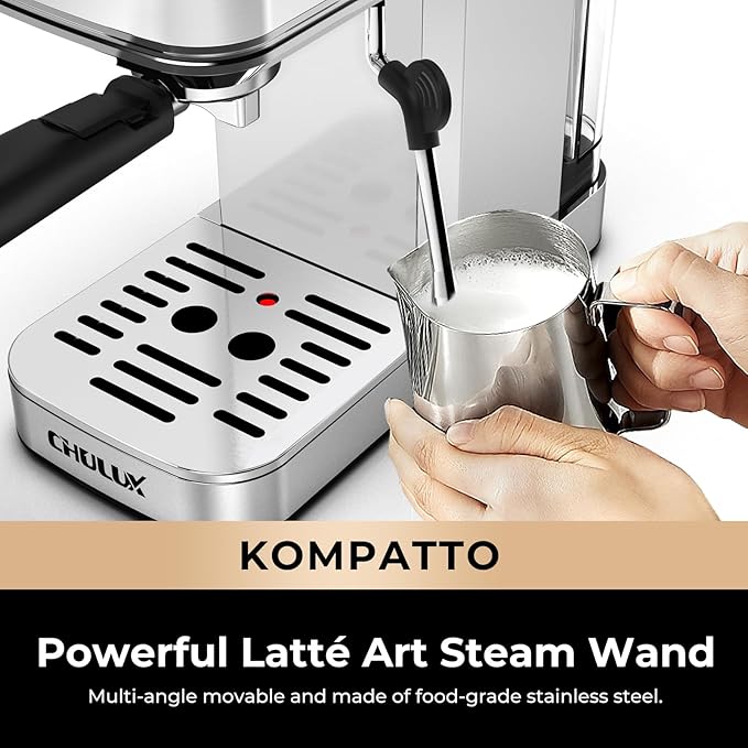 CHULUX Slim Espresso Machine with Milk Frother Steam Wand, 20 Bar Professional Italian Pump Espresso Coffee Machine for Home Cappuccino & Latte Maker, Silver
