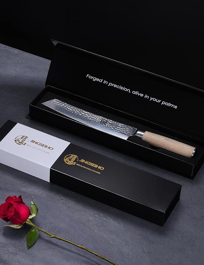 Serrated Bread Knife for Homemade Bread- 8 inches VG-10 Core, SGS Certified Ultra and Long-lasting Sharp Damascus Steel, Efficient Slicing Sourdough Crusty Bread Cutter