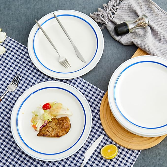10.5-inch Porcelain Dinner Plate Set of 6 - Microwave, Oven and Dishwasher Safe, Scratch Resistant. (Scuba Blue)