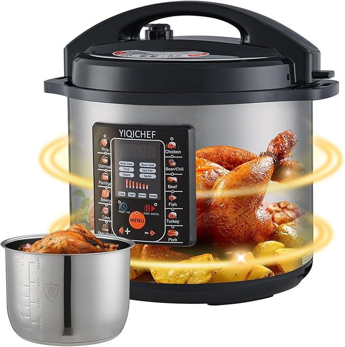 12L/12.8Qt Commercial Electric Pressure Cooker, Digital Control, 304 Stainless steel Inner Pot, Serve for 15-25 people, 1600W/120V with US PLUG, suitable to small restaurant, Canteen, Hotel