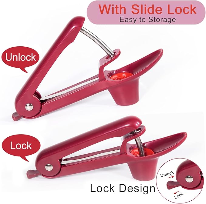 Cherry Pitter Tool,Cherry Pitter Cherry Stone Remover Tool for Making Cherry Jam Cherries Corer Pitter Tool,Cherry & Olive Pitter with Space-Saving Lock Design,Cherries Corer Pitter Tool, Red