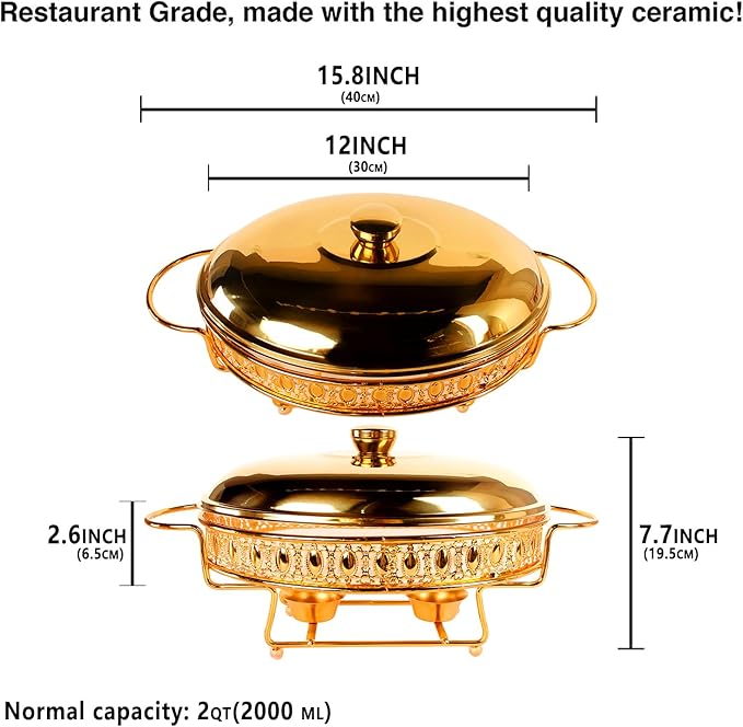 Casserole Dish 11.5" x 8" Glass Baking Dish with Stainless steel Lid and rack, Golden oval 2 Qt Baking Pan For Casserole & Lasagna, Microwave Dishwasher Freezer Oven Safe