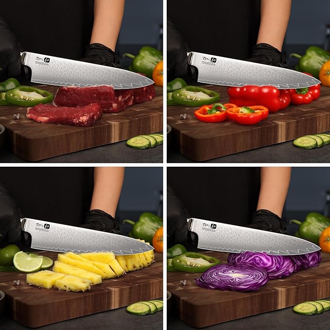 Chef Knife 8 Inch, Damascus VG-10 Steel Sharp Japanese Kitchen Knife with Gift Box and Resin Wood Handle, Ideal Birthday Gift for Men and Women