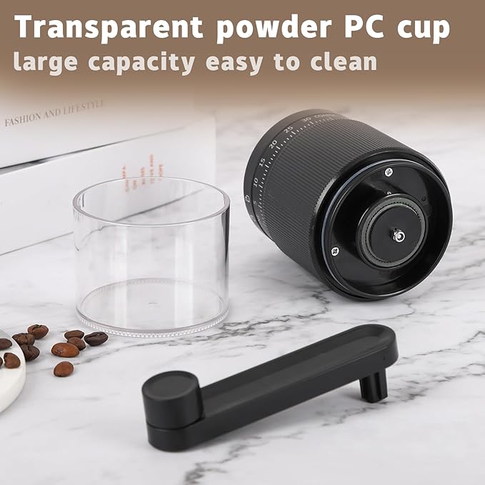 Manual Coffee Grinder - 95 Ceramic Burr, Adjustable Coarse to Fine, 30g Beans & 80ml Powder, Detachable Handle for Espresso, French Press, Camping (Black)