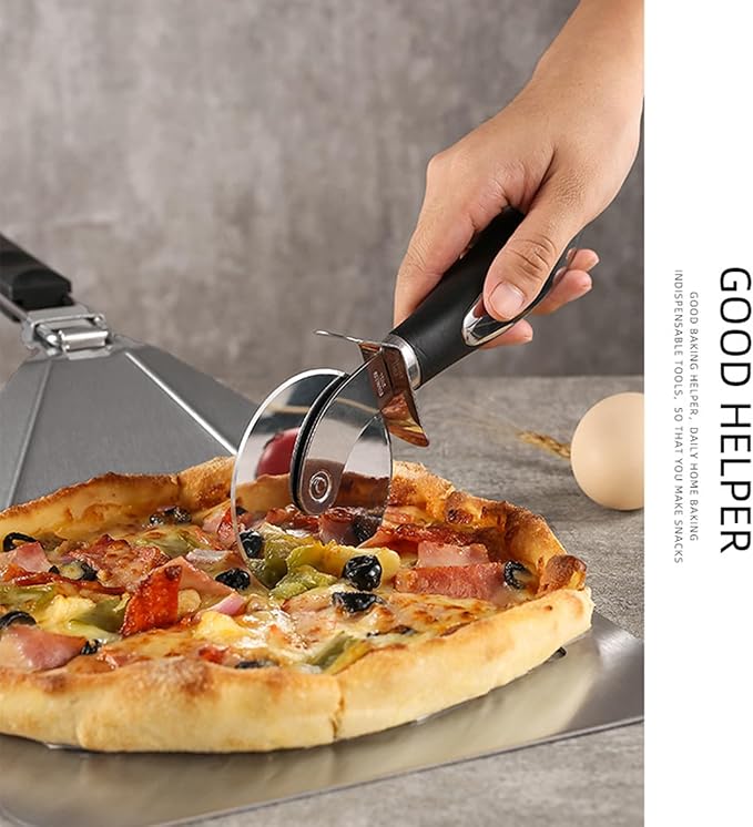 5PCS Pizza Cutter Pizza Peel Pizza Pan Set, Pizza Tool Set for Pizza Cutting And Transfer, Includ Roller Pizza Shovel, Pizza Shovel, Pizza Wheel, Pizza Cutter, Stainless Steel Large Leakage Shovel