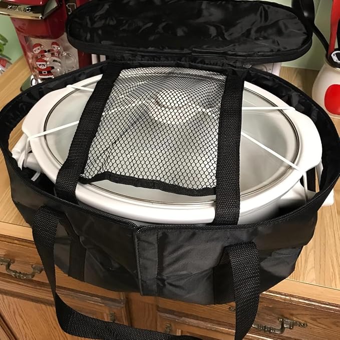 Portable Slow Cooker Travel Bag, Insulated Carrier Case for Most 4, 5, 6, 7, 8 Quart Crock, Internal Mesh Net Holds Pot in Place, Slow Cooker Carrier