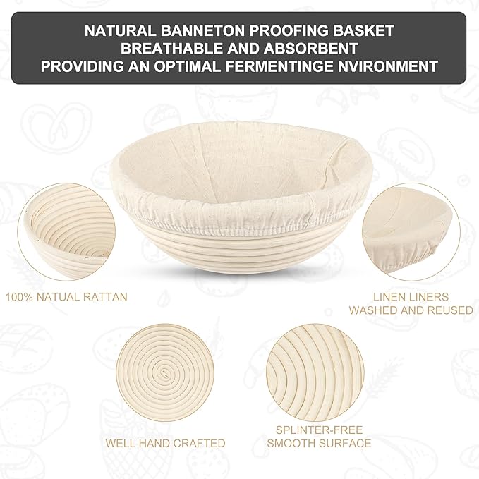 Sourdough Starter Kit with 2 Oval Banneton Proofing Baskets, 24oz Sourdough Jar, Silicone Pastry Mat, Bread Sling and Essential Tools for Sourdough Bread Making