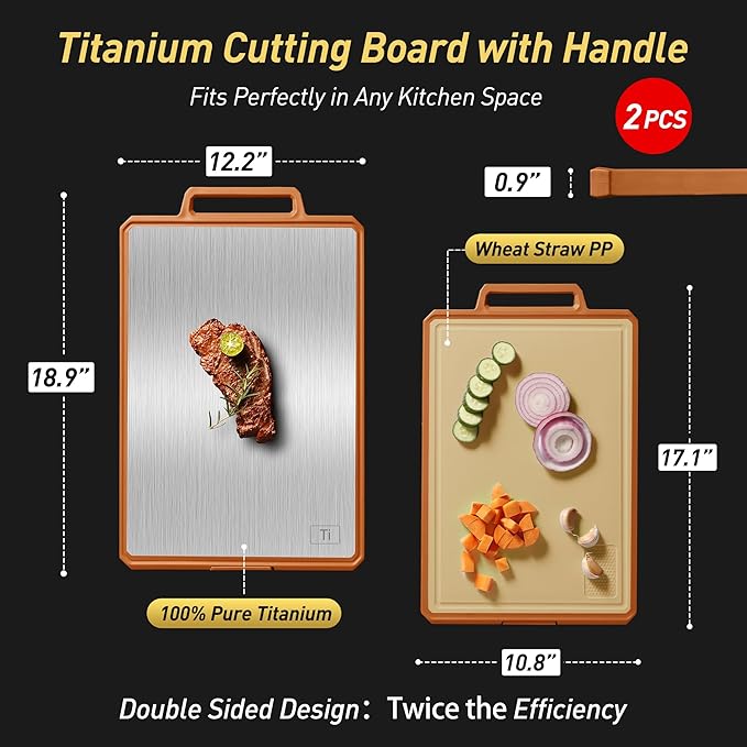 2 Packs Pure Titanium Cutting Boards for Kitchen Chopping Board Butcher Block 2 in 1 Pure Titanium PP Father Day Dad Parent Stepdad Who Want Everything Future Groom Bride Law Christmas Xmas