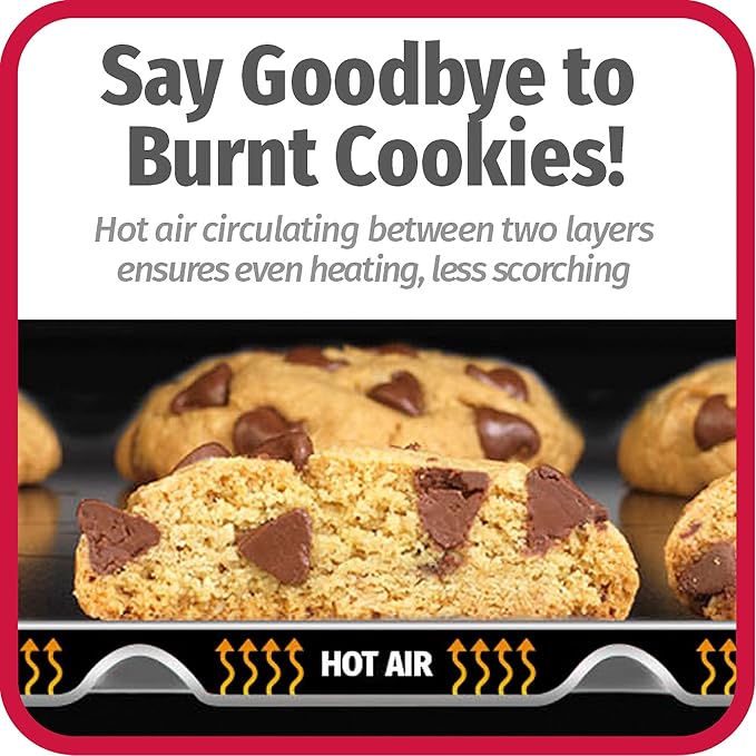 GoodCook AirPerfect 16" x 14" Nonstick Steel Insulated Cookie Sheets, No-Burn Baking Sheets with Large Handles, Set of 2, Gray