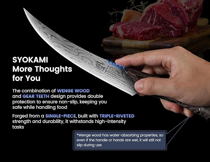 Boning Knife for Meat Cutting, 6.5 Inch Japanese Style Fish Fillet Knife with Wood Handle, High Carbon Razor Sharp Curved Blade for Deboning Trimming, Housewarming Birthday Cooking Gifts