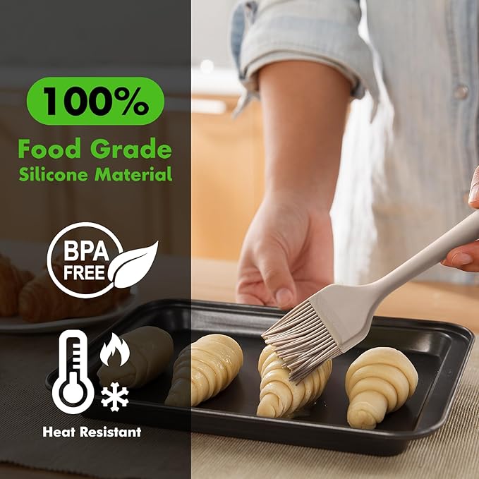 HOTEC Basting Brushes Silicone Heat Resistant Pastry Brushes Spread Oil Butter Sauce Marinades for BBQ Grill Barbecue Baking Kitchen Cooking BPA Free Dishwasher Safe, Khaki Set of 2