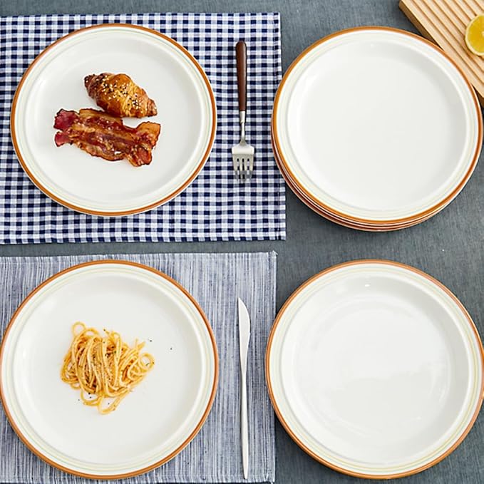 10.5-inch Porcelain Dinner Plate Set of 6 - Microwave, Oven and Dishwasher Safe, Scratch Resistant. (Cozy Orange)