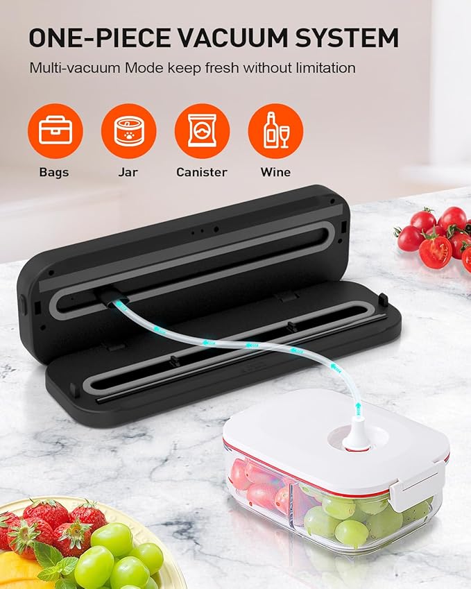 Food Vacuum Sealer Machine, 75kpa Powerful Food Saver Vacuum Sealer Machine with Cutter, 6-in-1 Automatic Air Sealing for Food Storage, Sous Vide, Meat, Vegetables, Dry/Moist Modes