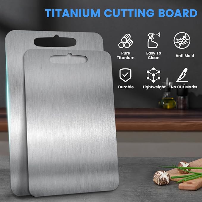 100% Pure Titanium Cutting Boards for Kitchen, Double-Sided Chopping Board for Cutting Meats, Fruits And Vegetables, Food Grade, Easy to Clean (S - 11.2 x 7.7 inch)