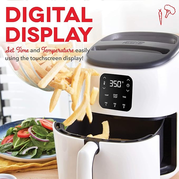 DASH Tasti-Crisp™ Electric Air Fryer Oven, 2.6 Qt., White – Compact Air Fryer for Healthier Food in Minutes, Ideal for Small Spaces - Auto Shut Off, Digital, 1000-Watt