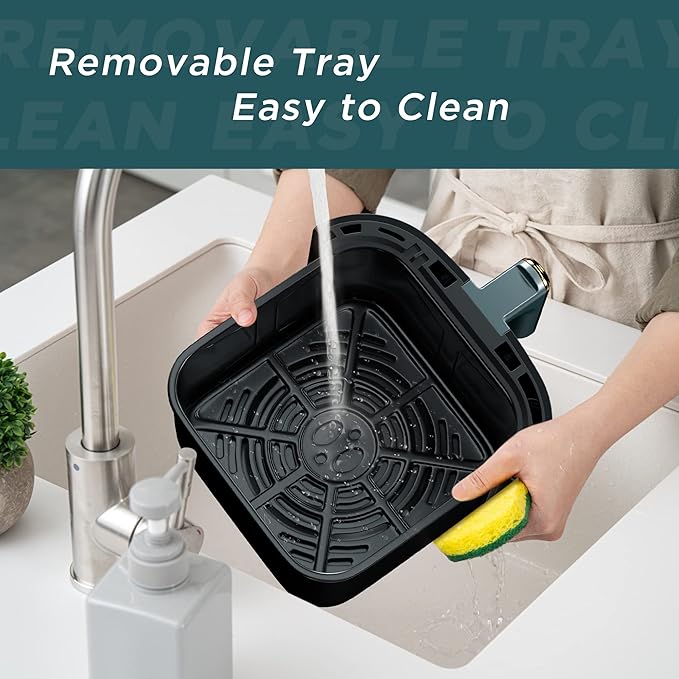 HAUSHOF 5.8 QT Air Fryer Small Oven, Digital Oil-Less Cooker 1450 W Airfryer, 8 Presets Cooking Functions, Time & Temperature Control, with Nonstick Tray, Green