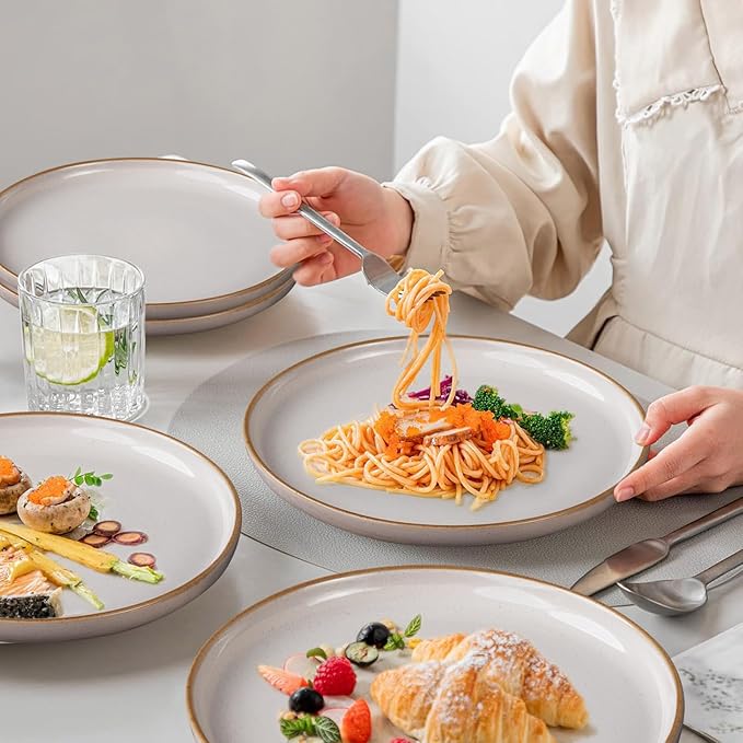 Ceramic Dinner Plates Set of 6,8.5 Inch Reactive Glaze Light Weight Porcelain Salad Plates,Modern Dinnerware Dish Set for Kitchen, Microwave, Dishwasher Safe, Scratch Resistant,Vanilla Grey