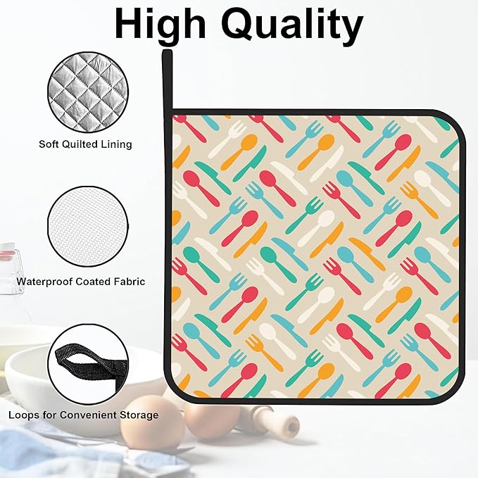 Colorful Kitchen Pot Holders Set of 2 Heat Resistant & Non Slip Potholders, Spoon Oven Hot Pads for Kitchen Cooking Baking Barbecue