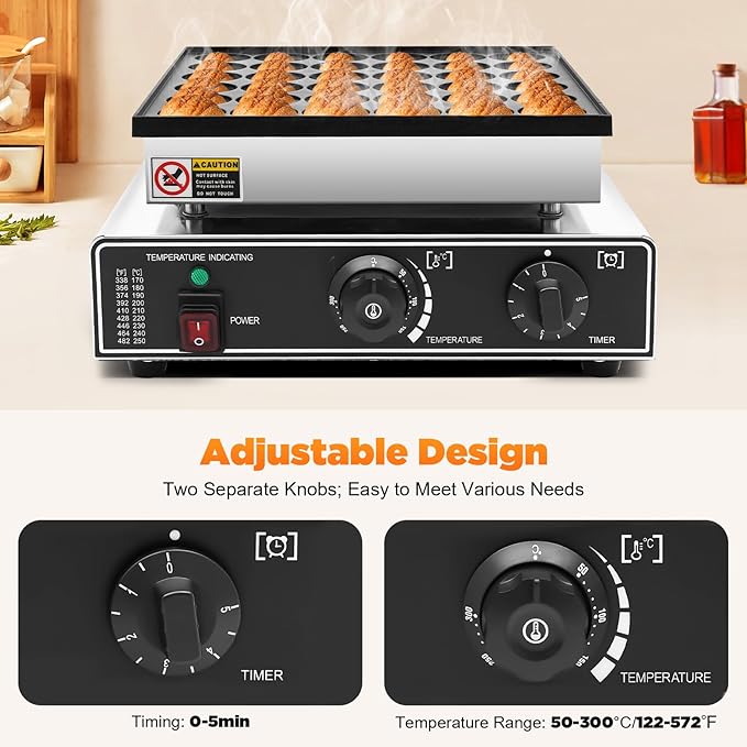 950W Commercial Mini Pancake Maker, 36 Grids Electric Mini Pancake Griddle Non-Stick Stainless Steel Dutch Pancake Maker w/Time & Temper Adjustable|Oil Brushes|Whisk,Large Waffle Machine forRestaurant
