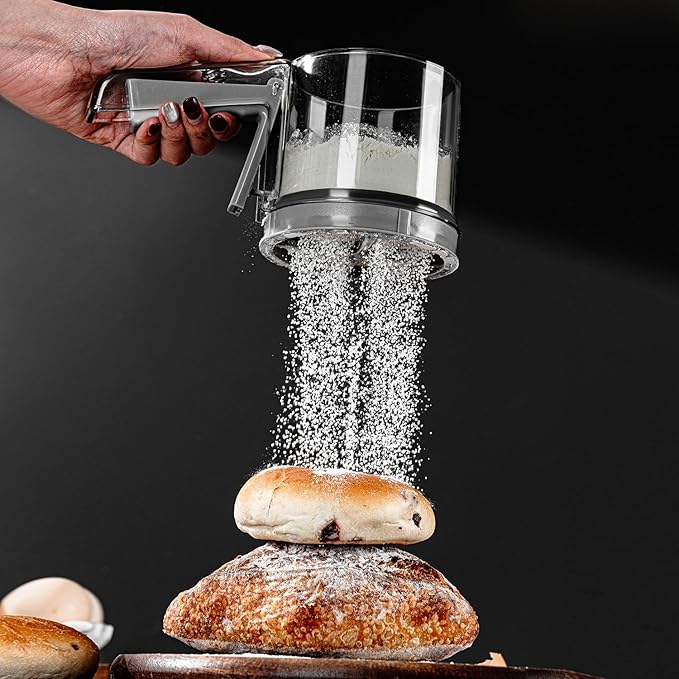 3 Cup Flour Sifter, Sifter for Baking Sifter Handheld Baking Sieve Food-Grade Double-Filter Stainless Steel Flour Sifter Non-Rust Sifter used for Rapid Screening of Flour Apricot Flour Sugar Powder