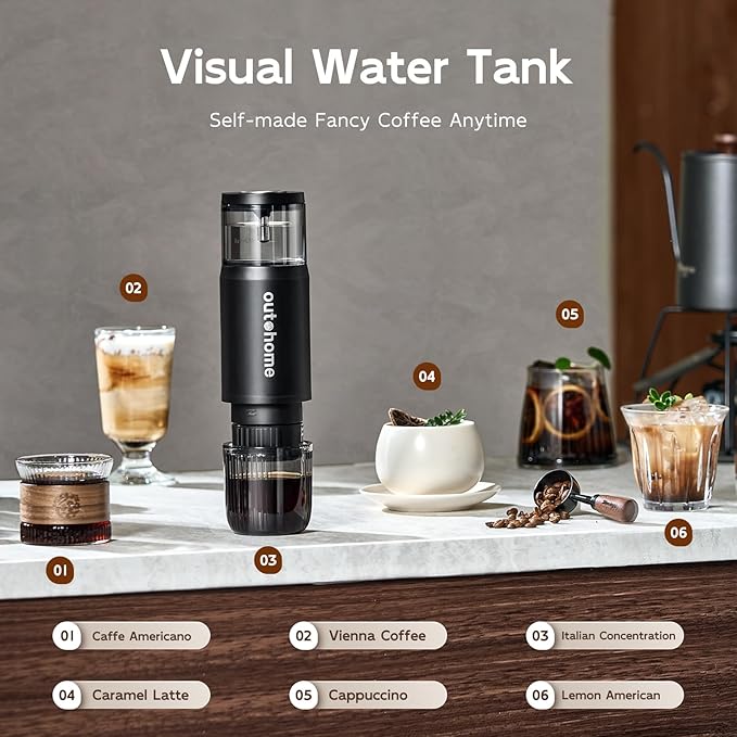 Portable Electric Espresso Machine,15 Bar Self Heating Outdoor Coffee Maker, Travel Coffee Machine for Camping With Ground Coffee and NS Capsule for RV, Office,Car Coffee with carry Bag