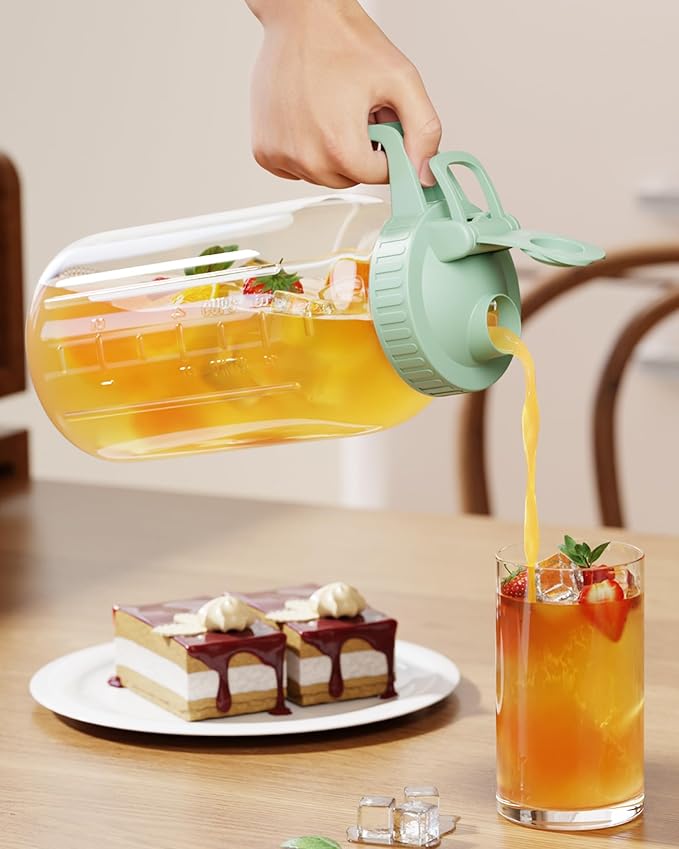 64oz Glass Mason Jar Pitcher with Lid and Spout, 2 Quart Airtight Glass Water Jug, Leakproof Wide Mouth Mason Jar Pitcher for Iced Sun Tea, Milk Storage, Cold Brew Coffee, Juice, Green