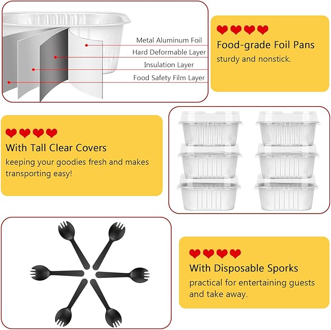 LNYZQUS 120pack/10oz Mini Cake Baking Pans with Lids, 4”X4” Small Cake Pan Foil Brownie Tins, Square Disposable Ramekins Cupcake Baking Cups Dessert Cheesecake Containers-White