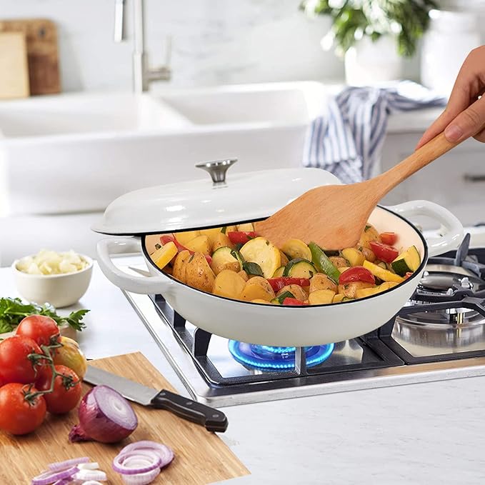 Cast Iron Dutch Oven 3.8 Quart Dutch Oven Pot with lid White Heavy Duty Dutch Oven Dual Handles Porcelain Enameled Cast Iron Skillet Family or Friends Gifts