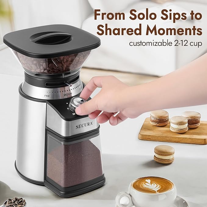 Secura Electric Conical Burr Coffee Grinder With 17 Grind Settings From French to Espresso, Black