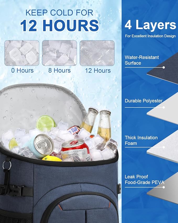 Cooler Backpack for Men Women Insulated Waterproof Backpack Cooler Leak Proof Cooler Bag Lightweight Lunch Backpack for Camping Beach Travel Picnic